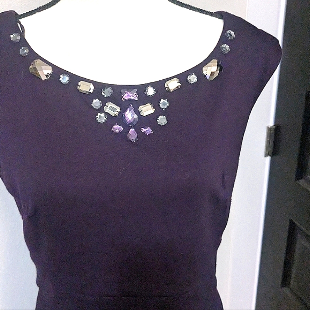 Jeweled short sleeve purple dress